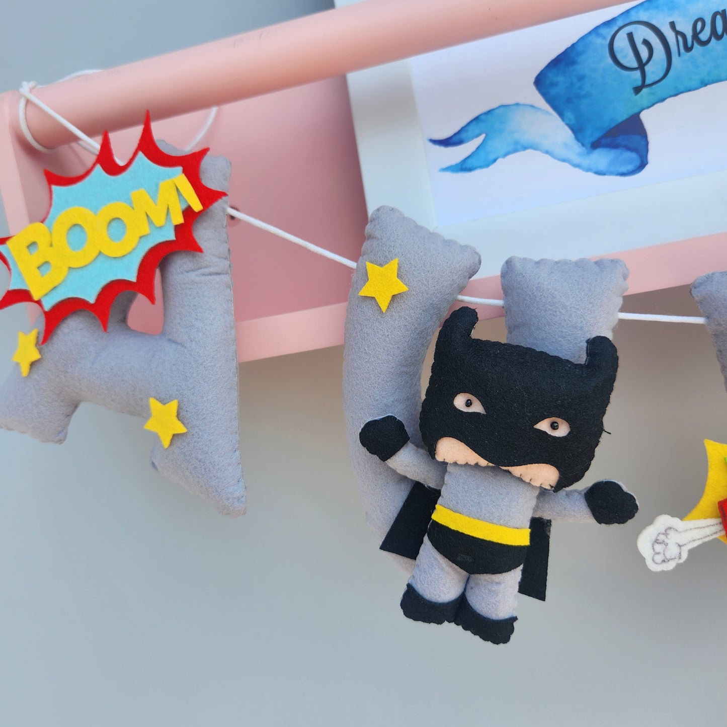 SUPERHERO THEME FELT NAME GARLAND