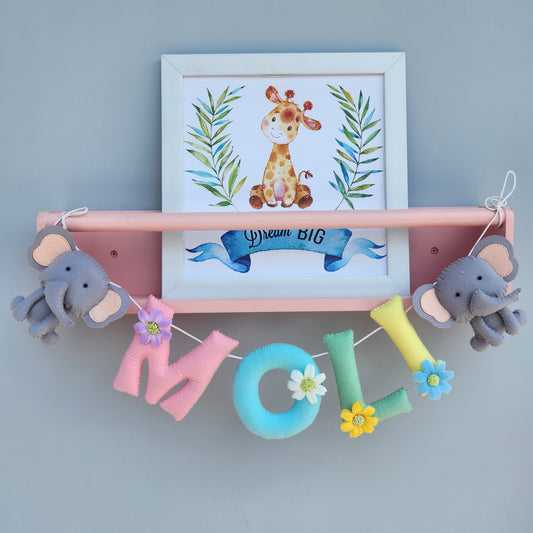 COLORFUL THEME FELT NAME GARLAND WITH ELEPHANT