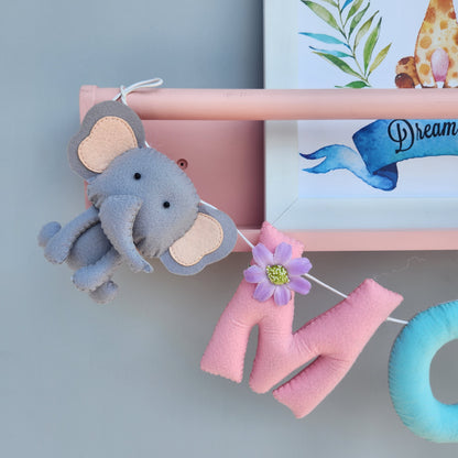 COLORFUL THEME FELT NAME GARLAND WITH ELEPHANT