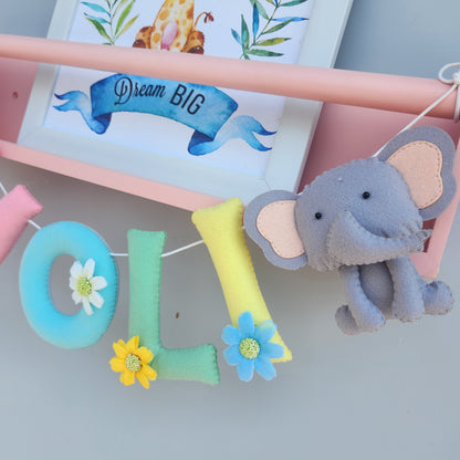 COLORFUL THEME FELT NAME GARLAND WITH ELEPHANT