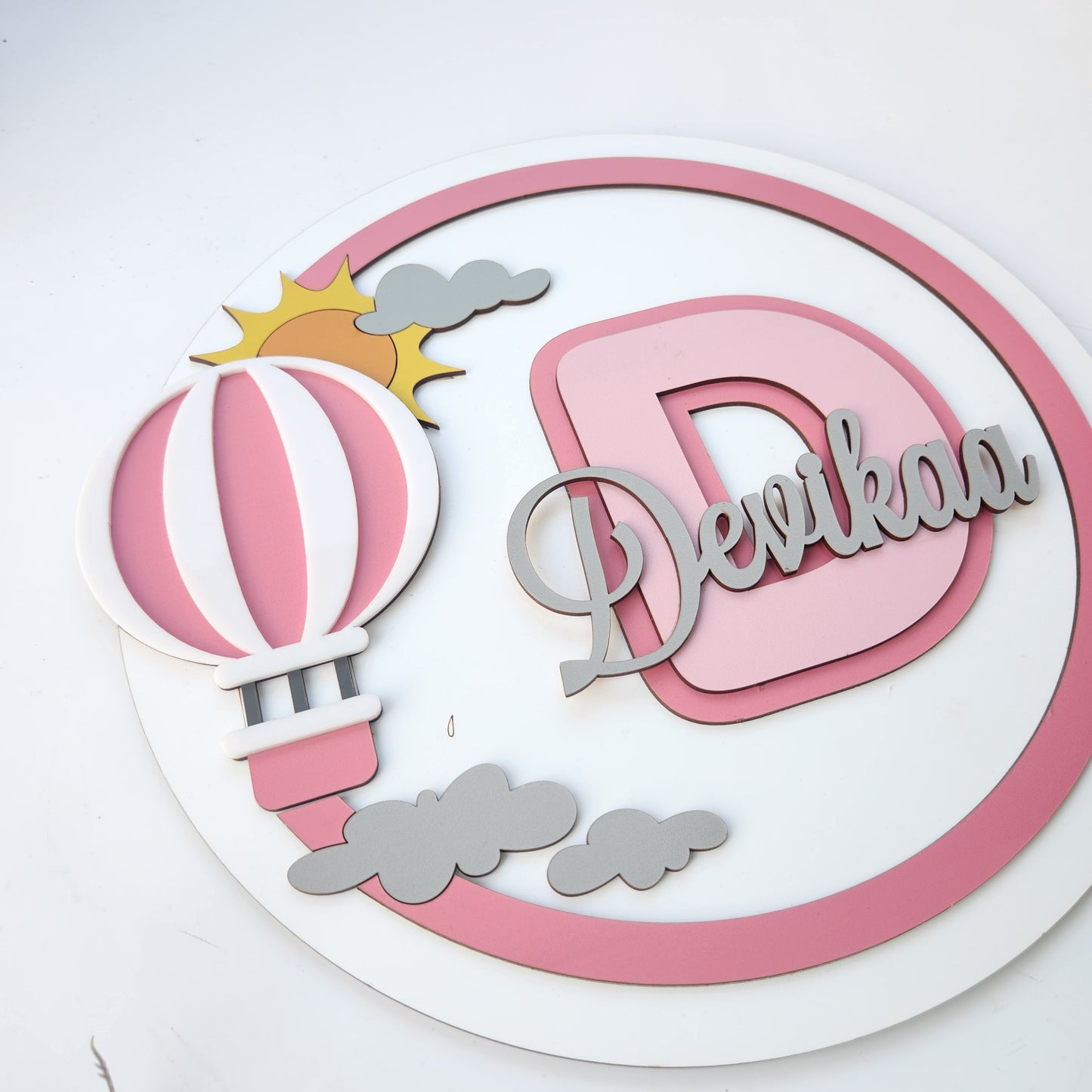 HOT AIR BALLOON THEME NAME SIGN - PINK