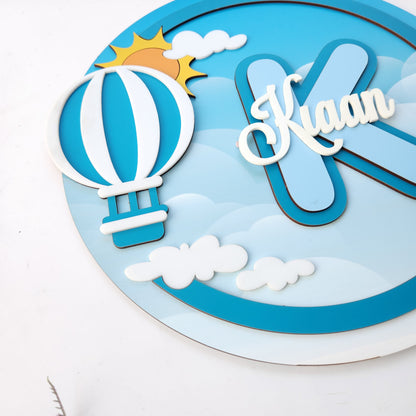 HOT AIR BALLOON THEME NAME SIGN - BLUE