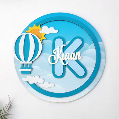 HOT AIR BALLOON THEME NAME SIGN - BLUE