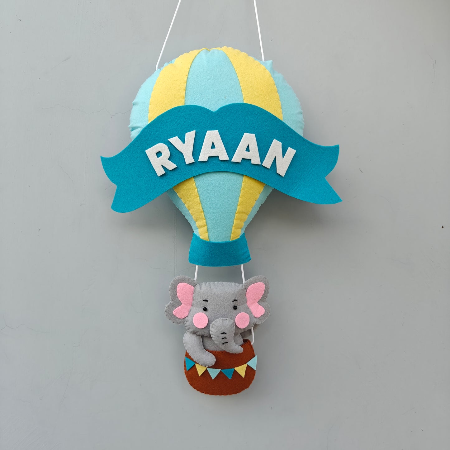 Personalized Hot air balloon wall hanging - Blue