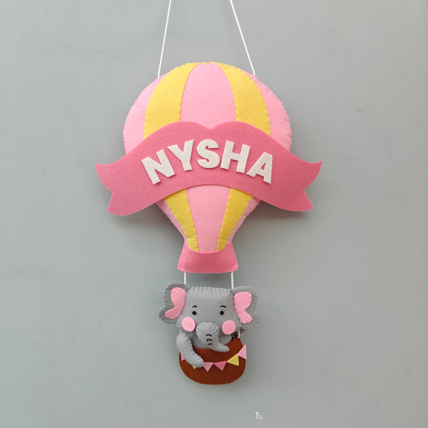 Personalized Hot air balloon wall hanging - Pink